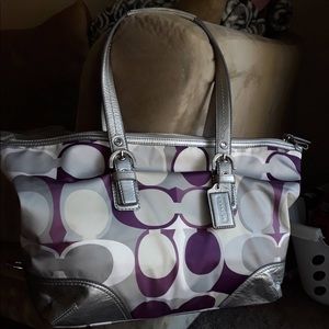 Coach Silver purple and grey tote